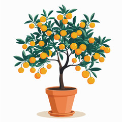 Chinese New Year Potted Kumquat Tree Vector Illustration