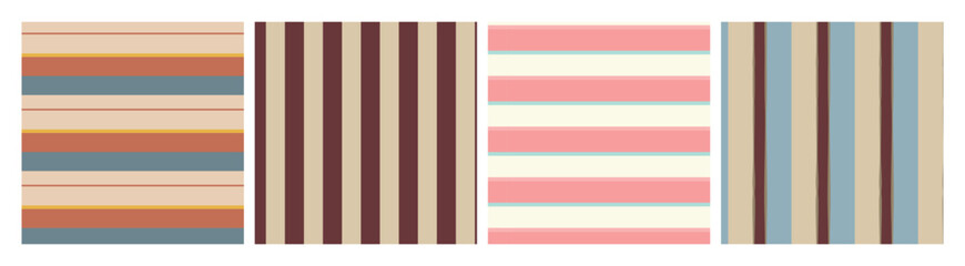 Set of retro seamless vertical and horizontal stripes with jagged and straight lines.