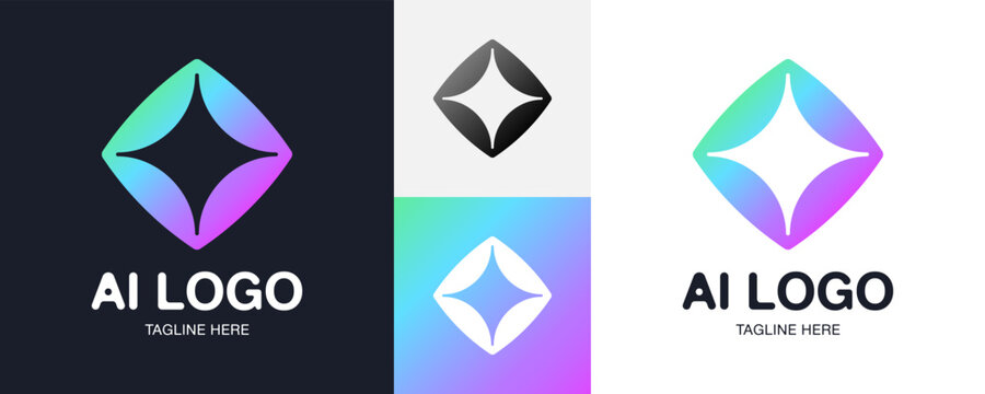 AI logo icon. Star symbol artificial intelligence concept. Gradient digital circle logotype with creative typography. Vector badge for chatbot app branding smart assistant marketing and tech business.