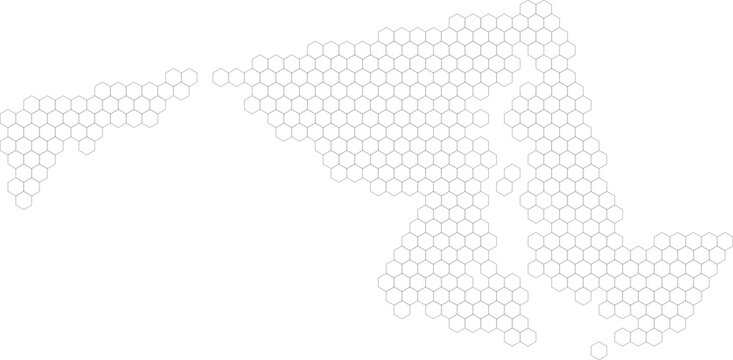 Maryland, United States &ndash; hexagonal grid vector map (Albers equal area conic projection, PPT-compatible & fully editable)