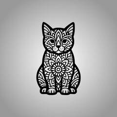 Cat Mandala Silhouette Designs Clean Flat Vector Composition