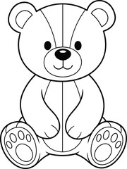 Obraz premium Teddy bear outline, cartoon plush toy, sitting bear, kids coloring page, cute animal, flat vector illustration