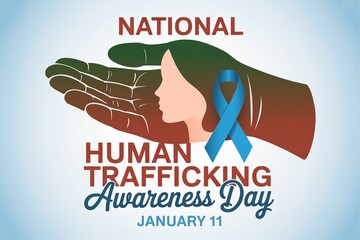 Human trafficking awareness day illustration showing protection, care, and hope.