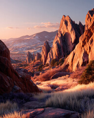 Sunset at Roxborough State Park Colorado, Hiking through Red Rock Formations and Wildflower Meadows, Beautiful Scenic Wilderness and Nature Travel Adventure
