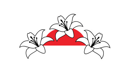 Vibrant floral design with white lilies and red sun