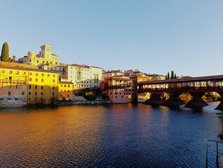 View of the Alpine Bridge in Bassano del Grappa, Italy.