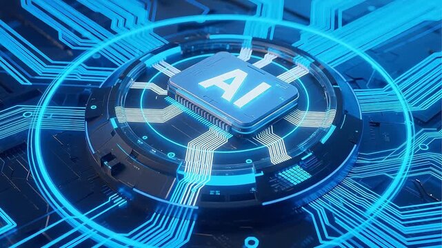 AI chip on futuristic circuit board