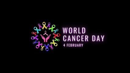 World Cancer Day Awareness Campaign Illustration Featuring Ribbons on a Dark Background