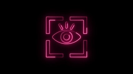 Eye Recognition Icon Animation with Glowing Lines on Black Background