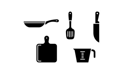 Black kitchen utensil icons set