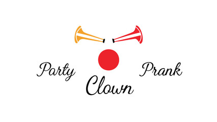 Vibrant party clown logo with colorful horns and red nose