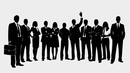 Silhouette Group of Business People Standing Together Confidently.