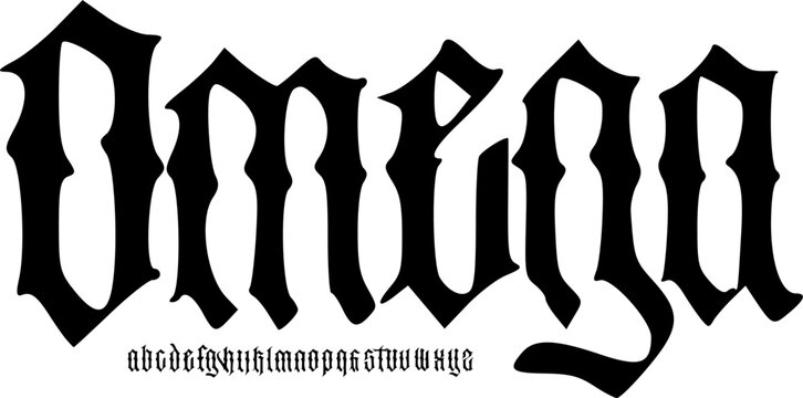 Omega Gothic Blackletter Display Font &ndash; Medieval Alphabet Typeface for Logo, Tattoo, Poster, Branding, and Dark Typography