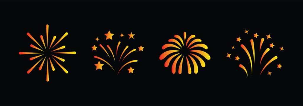Fire works icon. Firework icon set. Fourth of July celebration symbol, Independence Day design element. Celebration banner elements design for Christmas, New year, Holiday, Anniversary, Party, Diwali 