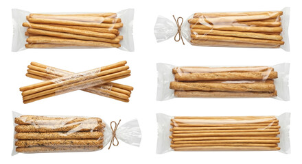 Packaged Breadsticks Collection Isolated on White Background