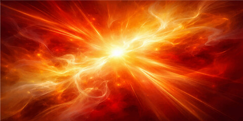 A vibrant art illustration of a fiery explosion background featuring glowing orange flames and red heat rays radiating like a shining star's energy in the deep cosmos © Faysal
