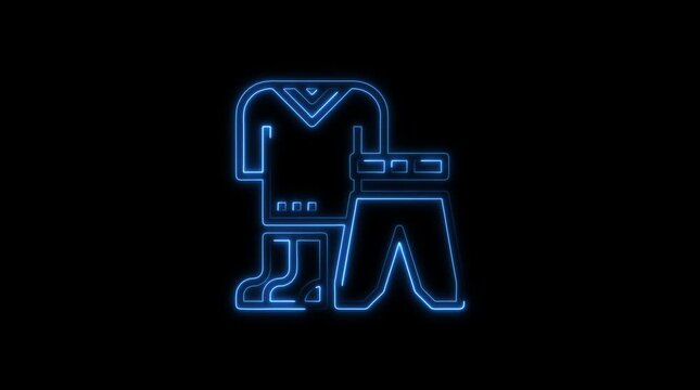 Blue Neon Outline of Athletic Uniform on Black Background sports clothing