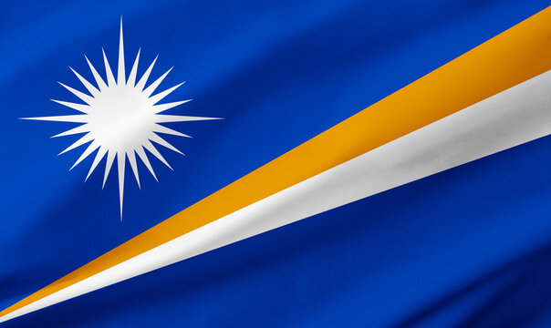 Marshall Islands flag background with waving fabric texture