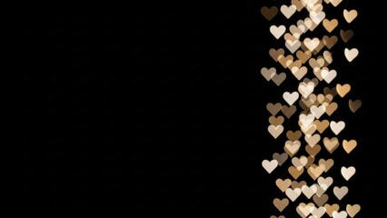 Golden hearts falling on black background for Valentine's Day