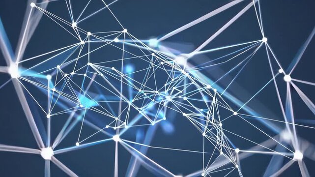 Abstract geometric background with polygonal shapes and connected network lines, futuristic low poly design, dynamic composition, minimalistic modern style
