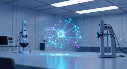 Scientific laboratory with holographic data visualization for research concept