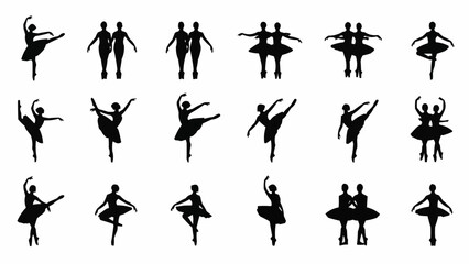 Collection of ballet dancer silhouettes in various poses. © Tina