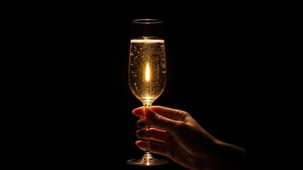 Elegant hand holding champagne glass with bubbly drink