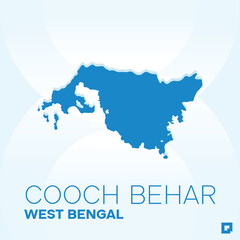 Obraz premium COOCH BEHAR District Map, West Bengal, India – Editable Vector Outline.