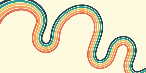 Abstract background of rainbow groovy Wavy Line design in 1970s Hippie Retro style. Vector pattern ready to use for cloth, textile, wrap and other.