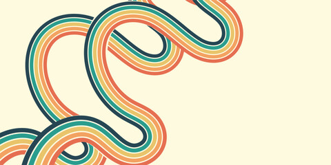 Abstract background of rainbow groovy Wavy Line design in 1970s Hippie Retro style. Vector pattern ready to use for cloth, textile, wrap and other.