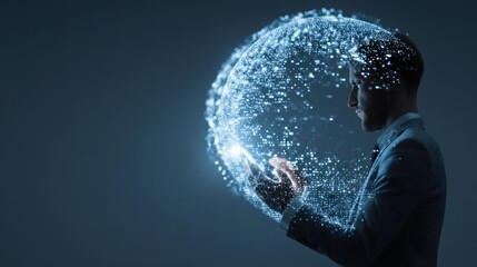 Man holding illuminated globe representing global technology digital innovation concept