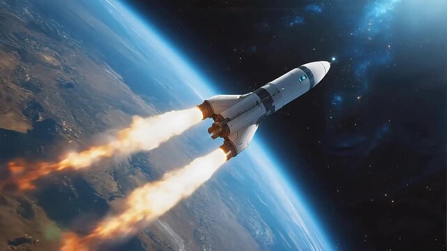 Space rocket launching into orbit