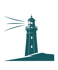 Lighthouse silhouette vector illustration of coastal maritime beacon tower sign