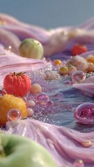 Surreal Inner World Landscape with Flowing Textures, Vibrant Colors, and Reflective Elements