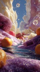 Surreal Inner World Landscape with Flowing Textures, Vibrant Colors, and Reflective Elements