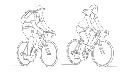 Obraz premium Line art depicting two cyclists riding bicycles outdoors