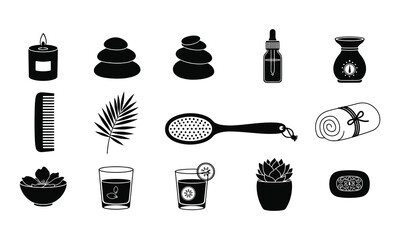 Wellness spa icon set vector collection of beauty therapy and relaxation tools