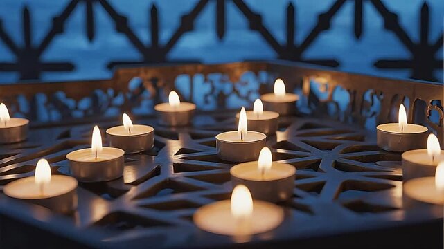 Candles on decorative metal tray