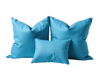 Three blue pillows stacked on top of each other, perfect for interior design or photography props