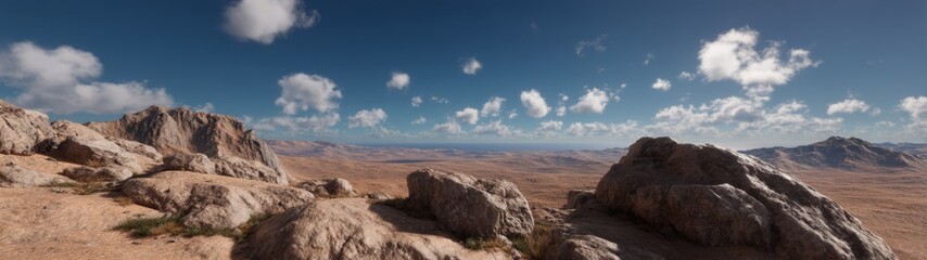 Stunning hdr panorama of desert landscape under bright sky