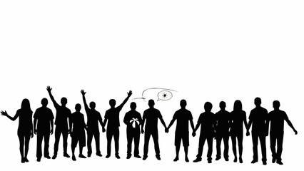 Diverse group of people holding hands in silhouette against a white background.