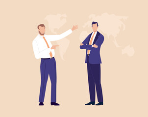 Fototapeta premium A businessman confidently presenting a highly skilled team member, symbolizing leadership, trust, recognition of talent, teamwork, corporate culture, professional growth, and the value 
