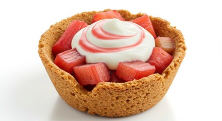 strawberry rhubarb granola cup with whipped yogurt isolated on white background for dessert themes