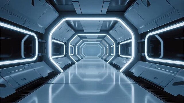 Futuristic corridor with glowing lights