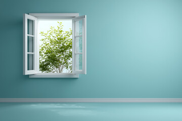 Bright Open Window Featuring Lush Green Plant