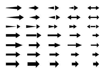 Black Arrow Icon Set Vector Illustration Isolated on White Background, Simple Horizontal Directional Silhouette Arrows for Navigation and Design