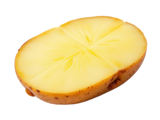 A close-up view of a sliced potato on a white background, great for food or cooking related uses