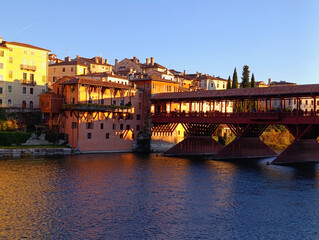 View of the Alpine Bridge in Bassano del Grappa, Italy.