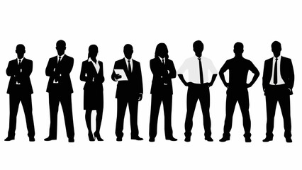 Diverse group of business professionals standing together in silhouette.