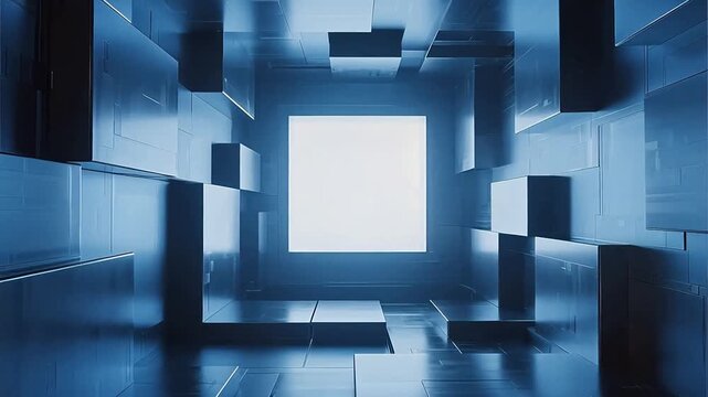 Abstract blue geometric corridor